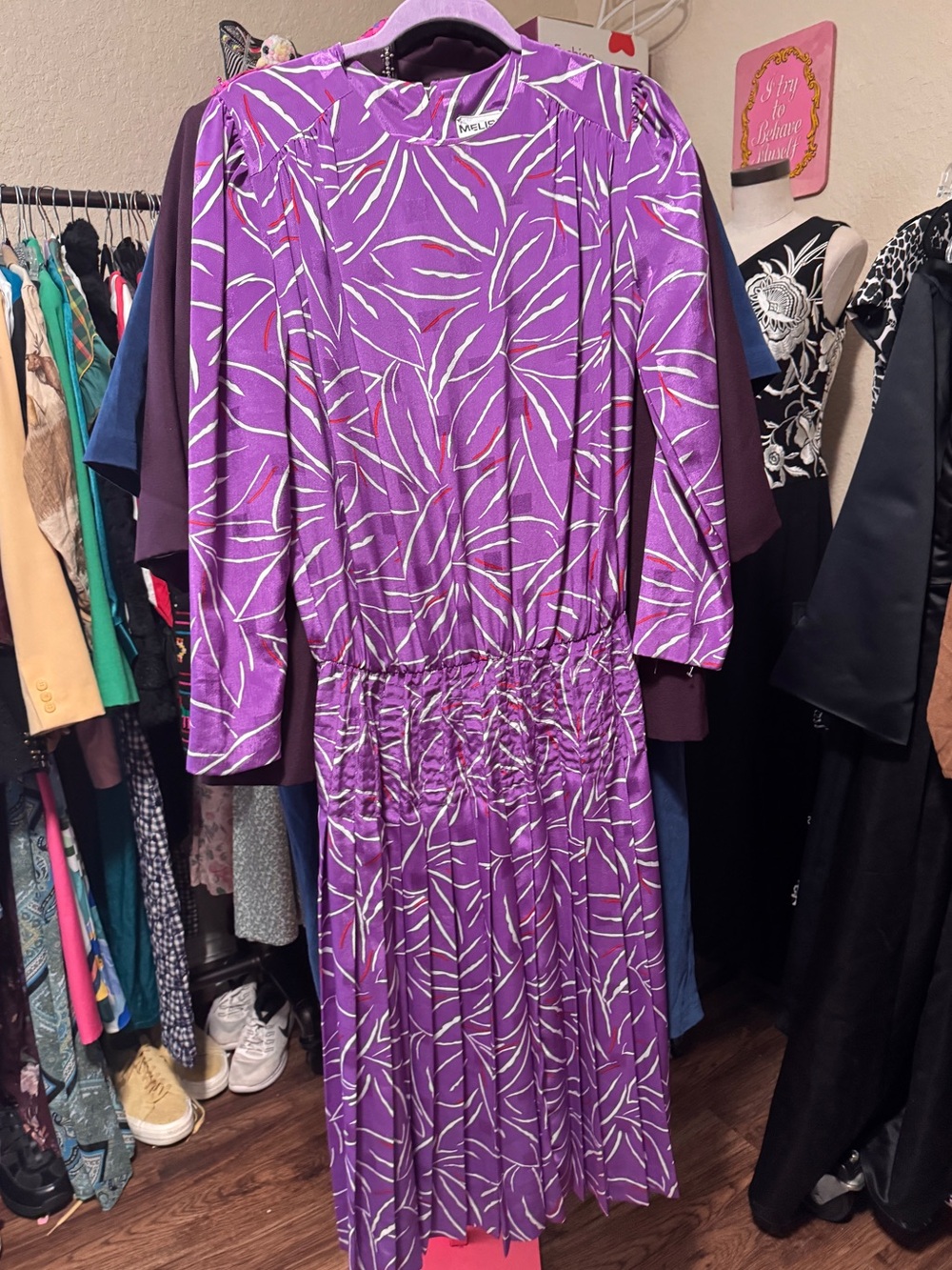 Vintage 1980s Melissa Lane Purple Abstract Dress  Size Medium